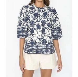 Caballero Celeste Top Palm Springs Blue Floral XS NWT